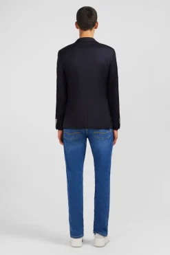 Outlet Blazer Bleu Marine Slim Fit 100 % Laine Homme Blazers Et Costumes