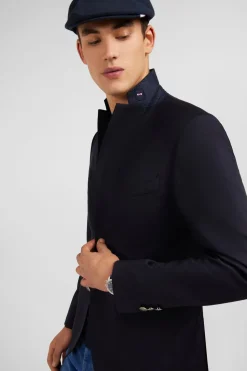 Outlet Blazer Bleu Marine Slim Fit 100 % Laine Homme Blazers Et Costumes