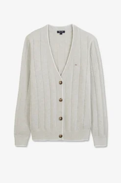 Outlet Cardigan Boutonne Gri En Jeu De aie Femme Cardigans