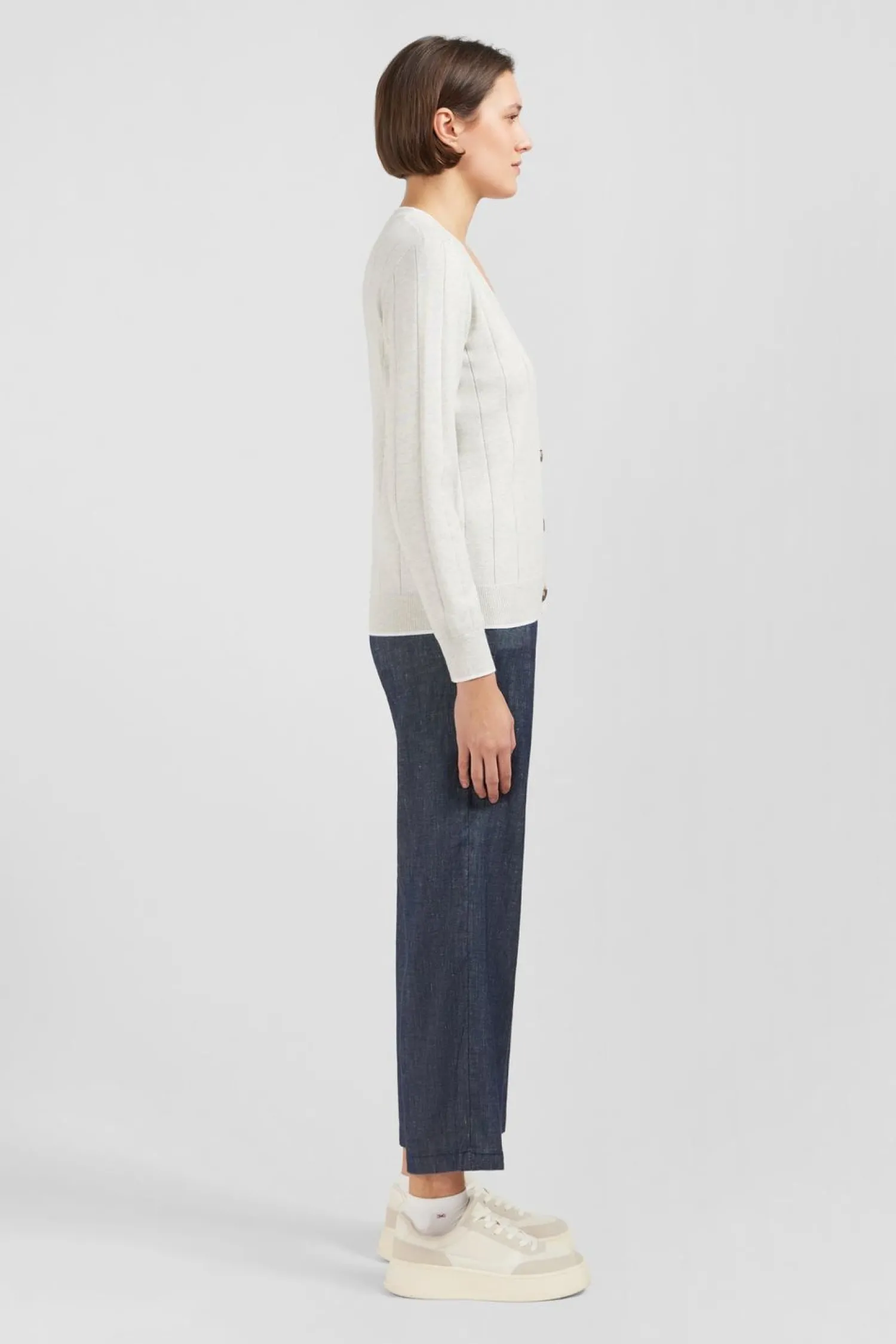 Outlet Cardigan Boutonne Gri En Jeu De aie Femme Cardigans