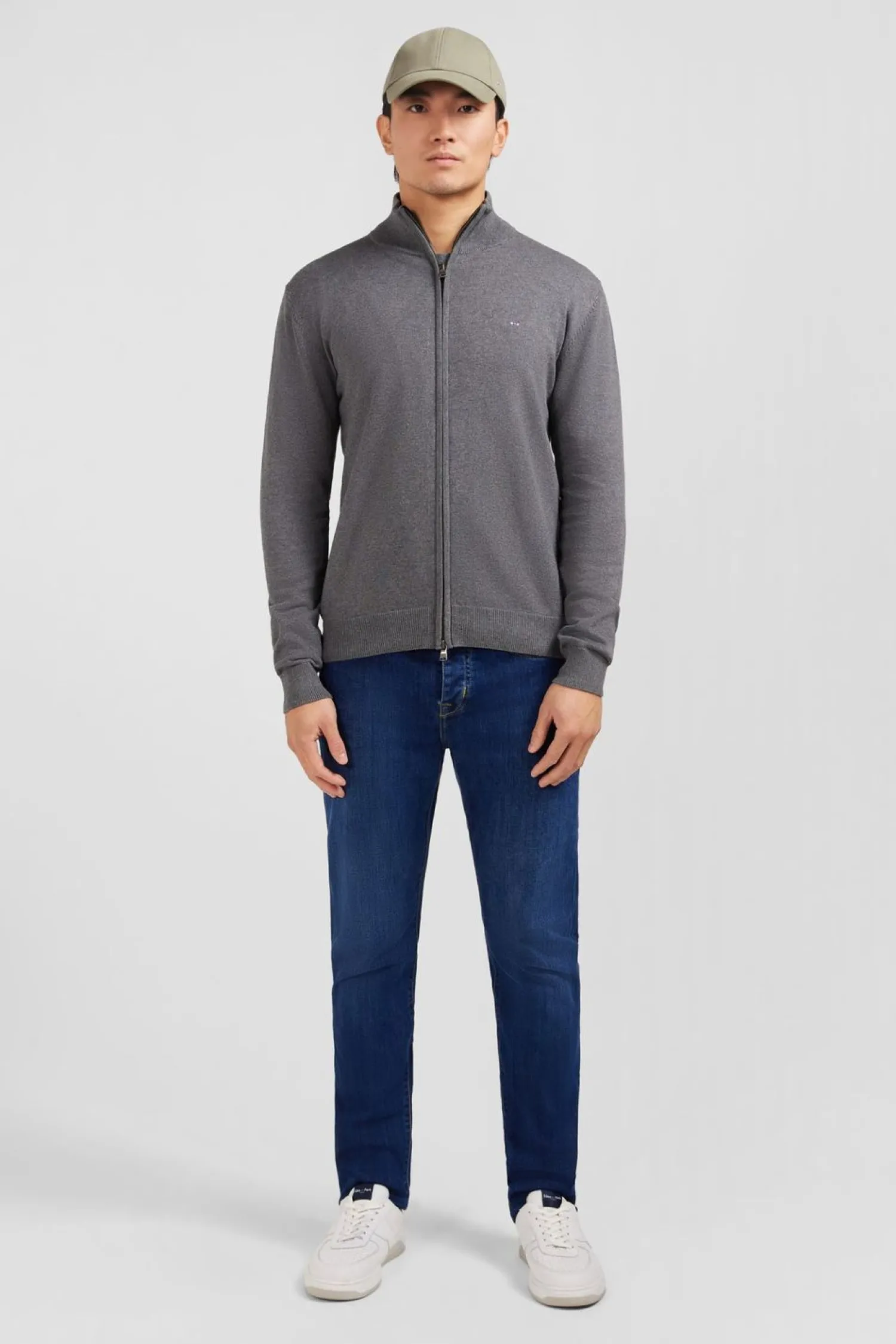 Sale Cardigan Gri Zippe En Coton Homme Cardigans