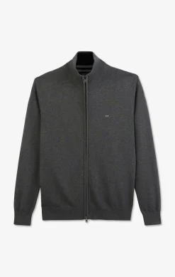 Sale Cardigan Gri Zippe En Coton Homme Cardigans