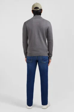 Sale Cardigan Gri Zippe En Coton Homme Cardigans