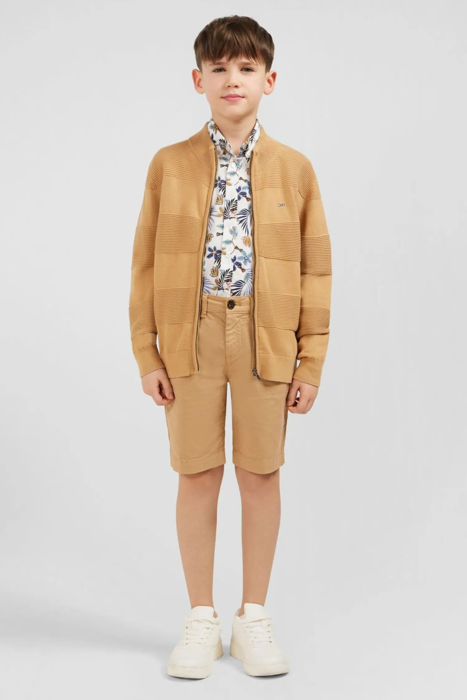 Discount Cardigan Zippe En Coton Beige A Jeux De Maille Enfant Enfant