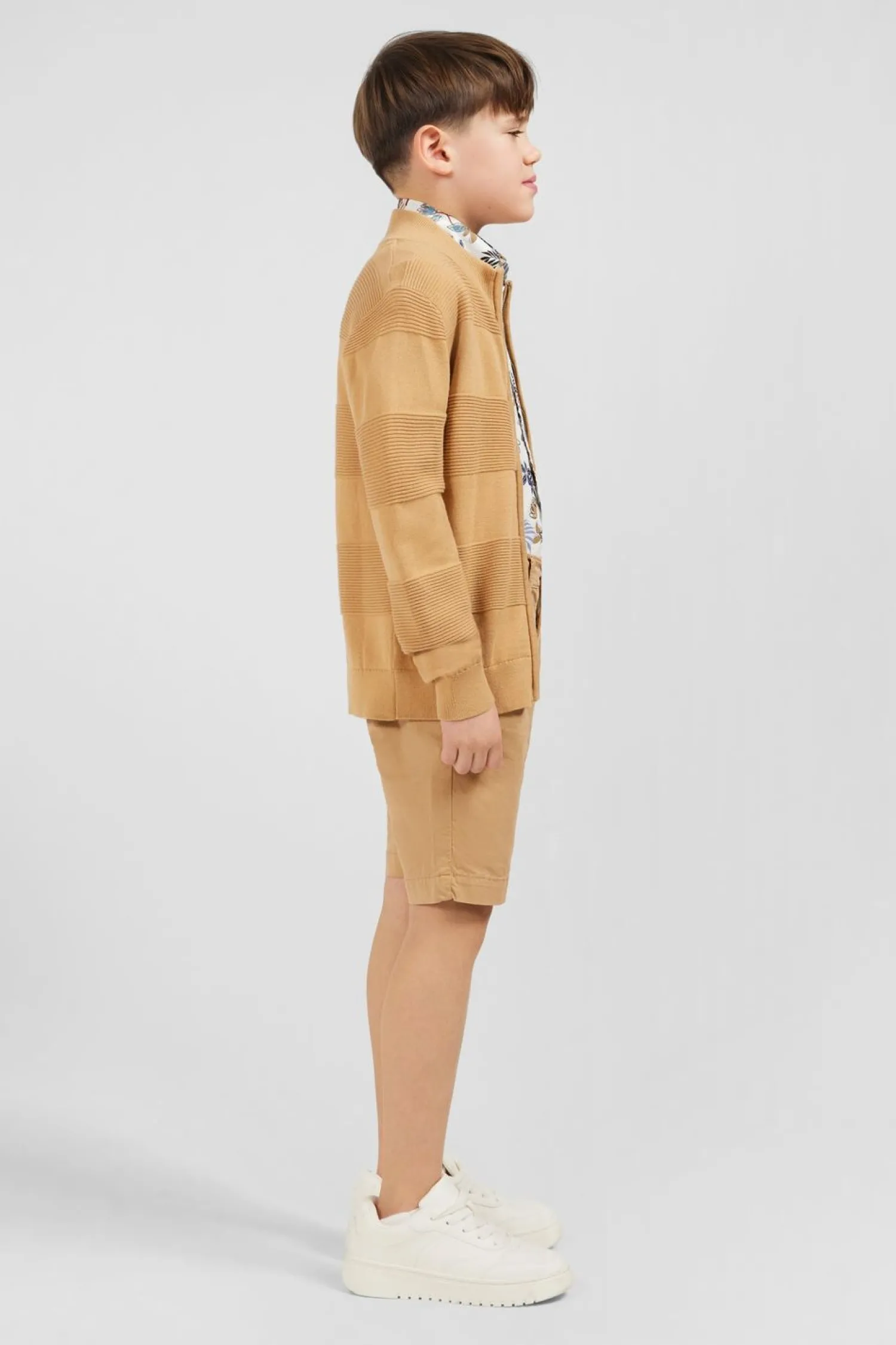 Discount Cardigan Zippe En Coton Beige A Jeux De Maille Enfant Enfant
