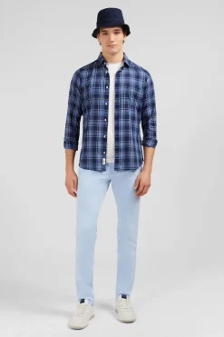 New Cheie Beue A Carreaux Homme Chemises