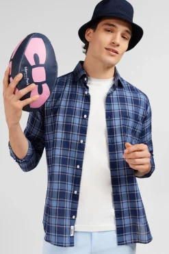 New Cheie Beue A Carreaux Homme Chemises