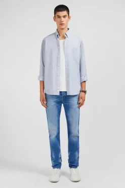 Discount Cheie Beue En Coton Dobby Homme Chemises