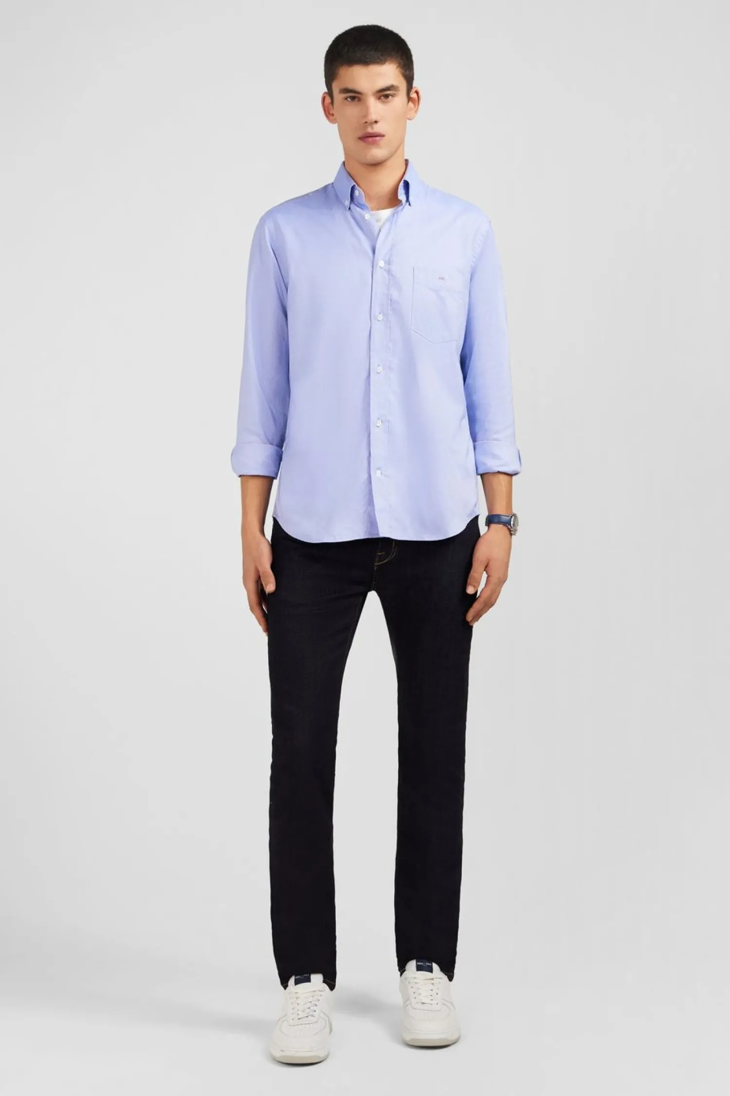 New Cheie Beue Unie En Coton Homme Chemises