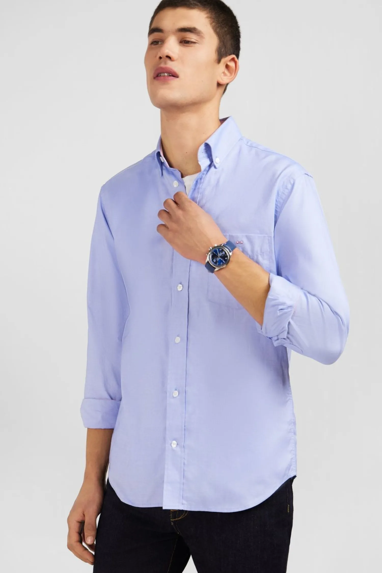 New Cheie Beue Unie En Coton Homme Chemises