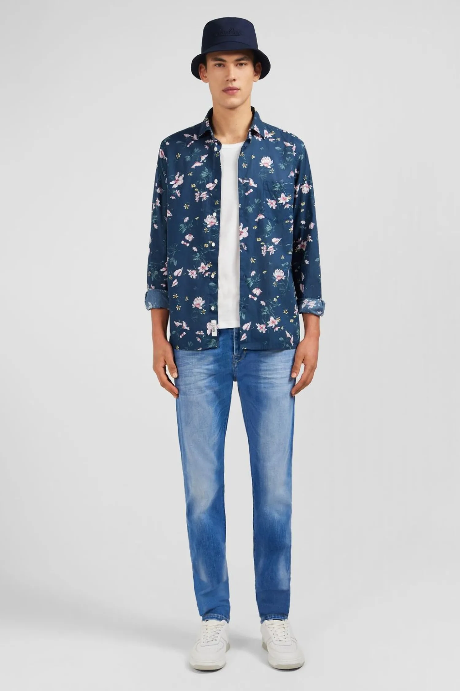New Cheie En Coton Beu Fonce Ipriee Feur Homme Chemises