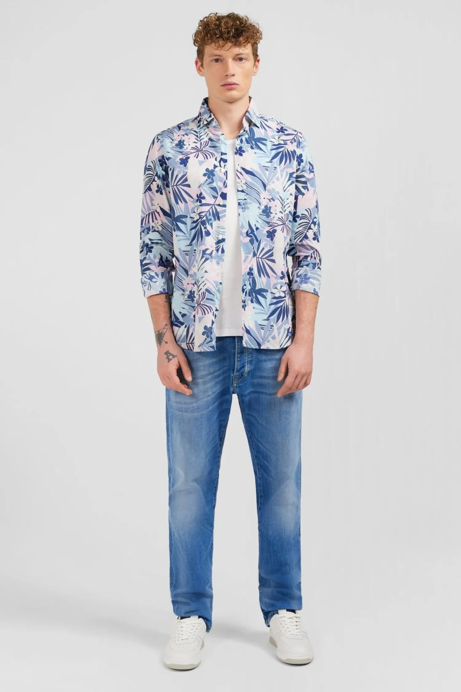 New Cheie En Voie De Coton A otif Tropica Homme Chemises