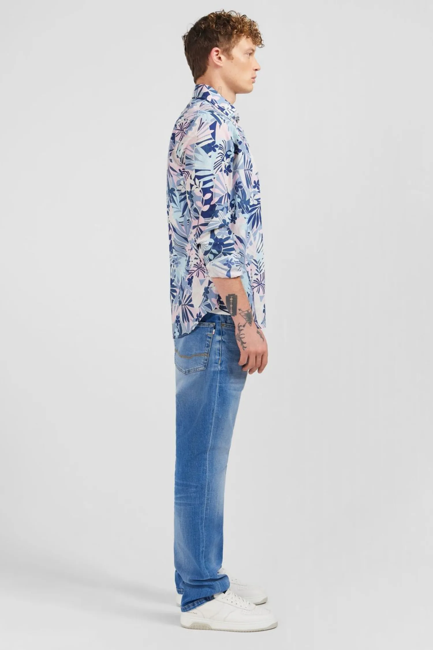 New Cheie En Voie De Coton A otif Tropica Homme Chemises