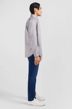Discount Cheie Gri Cair Unie En Coton Homme Chemises