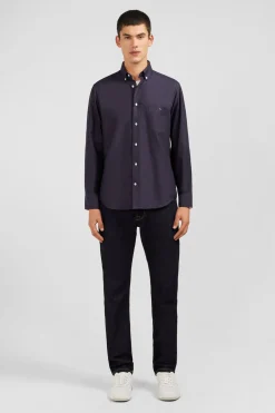 Hot Cheie Gri Fonce Unie En Coton Homme Chemises