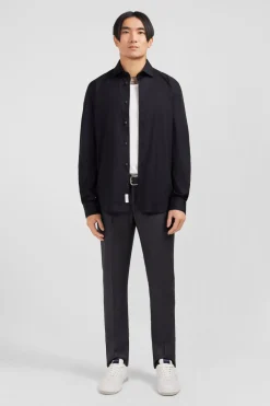 Clearance Cheie Noir i En Popeine tretch Homme Chemises