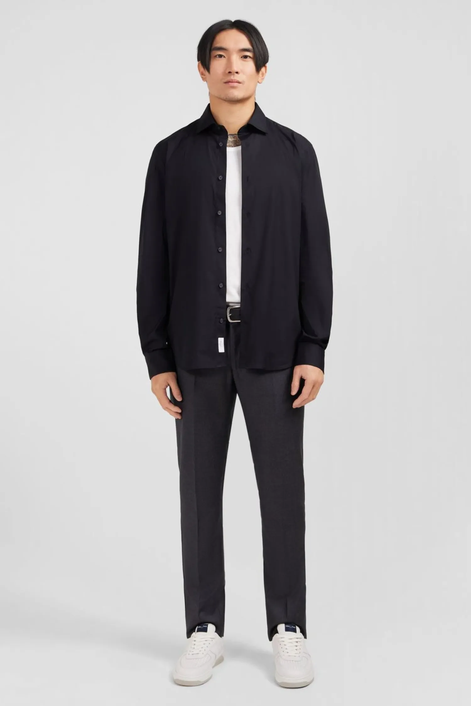 Clearance Cheie Noir i En Popeine tretch Homme Chemises