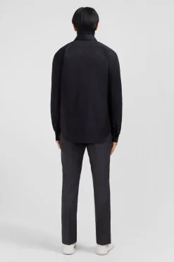 Clearance Cheie Noir i En Popeine tretch Homme Chemises