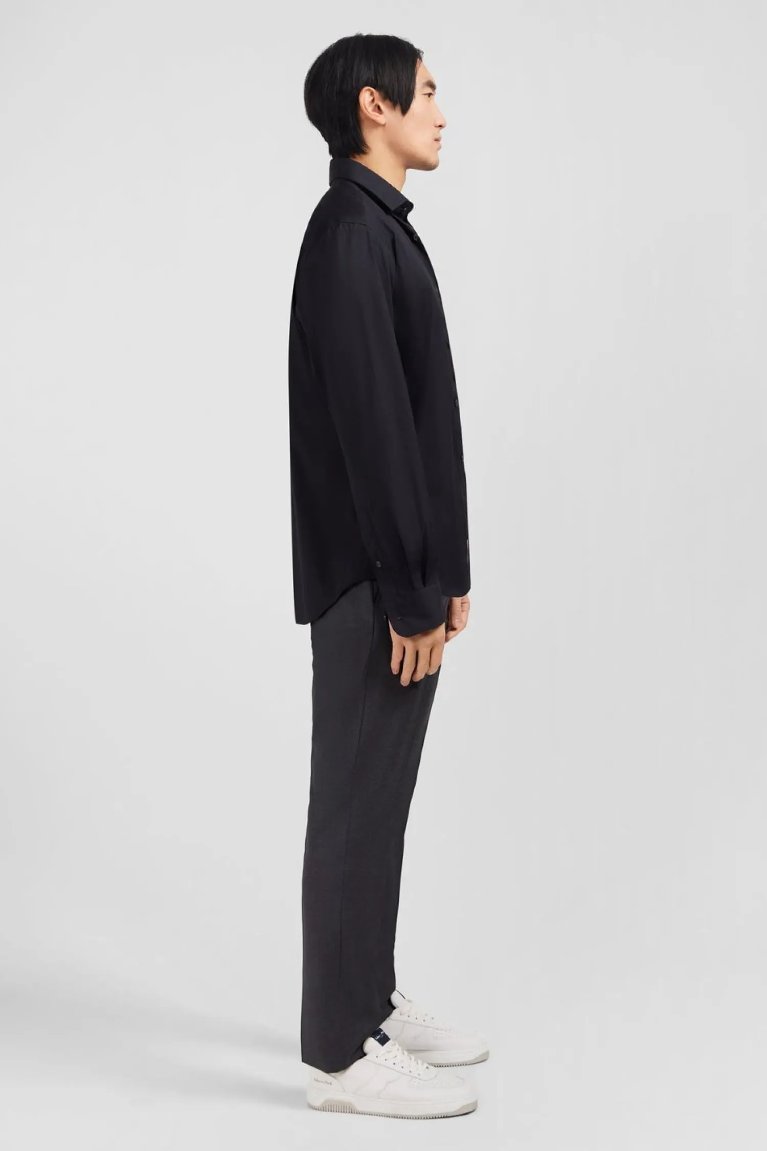 Clearance Cheie Noir i En Popeine tretch Homme Chemises