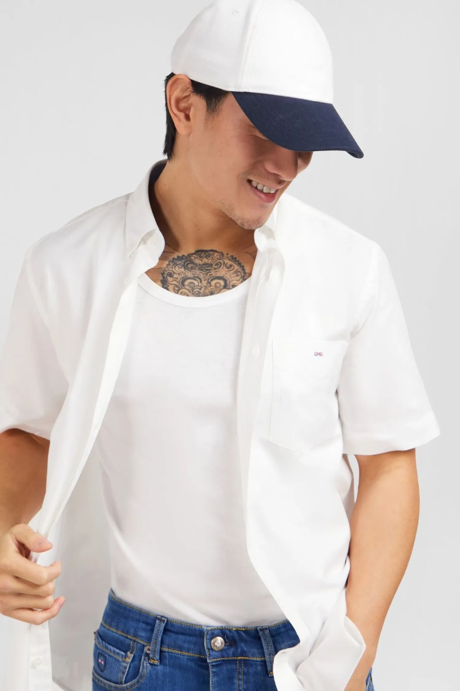 New Cheiette Banche Unie En Coton Homme Chemisettes