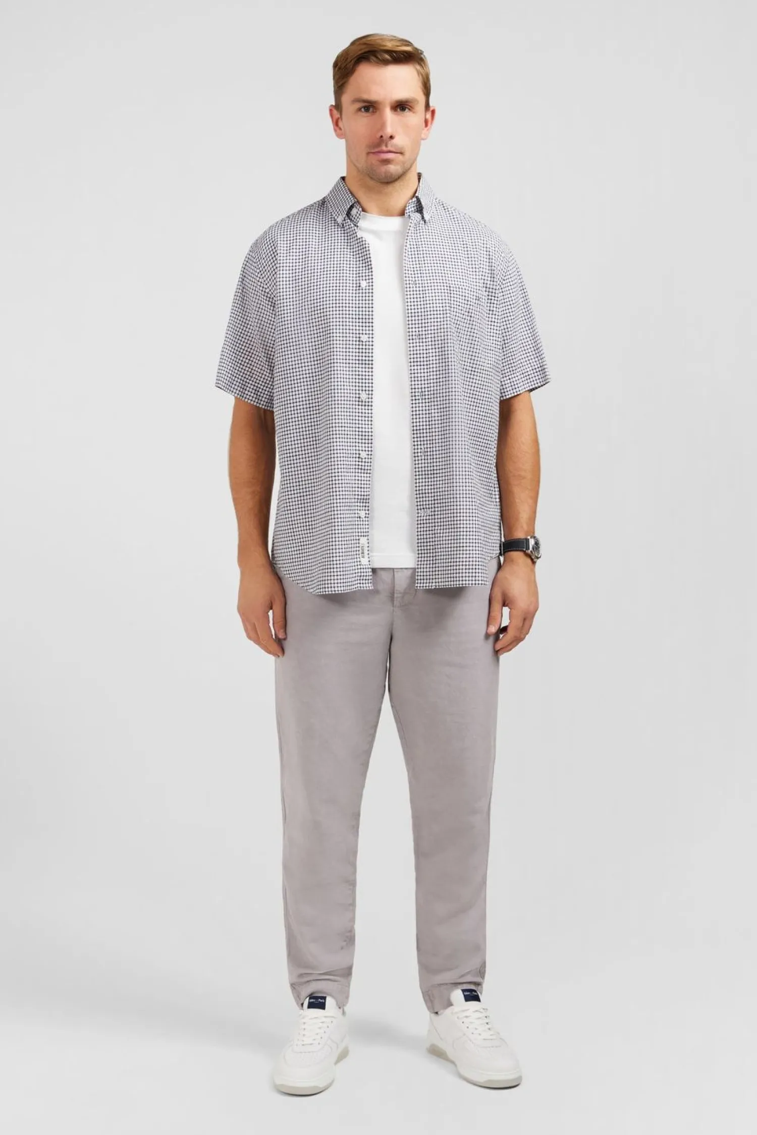 Hot Cheiette Beu Fonce A Carreaux En Coton Dobby Homme Chemisettes