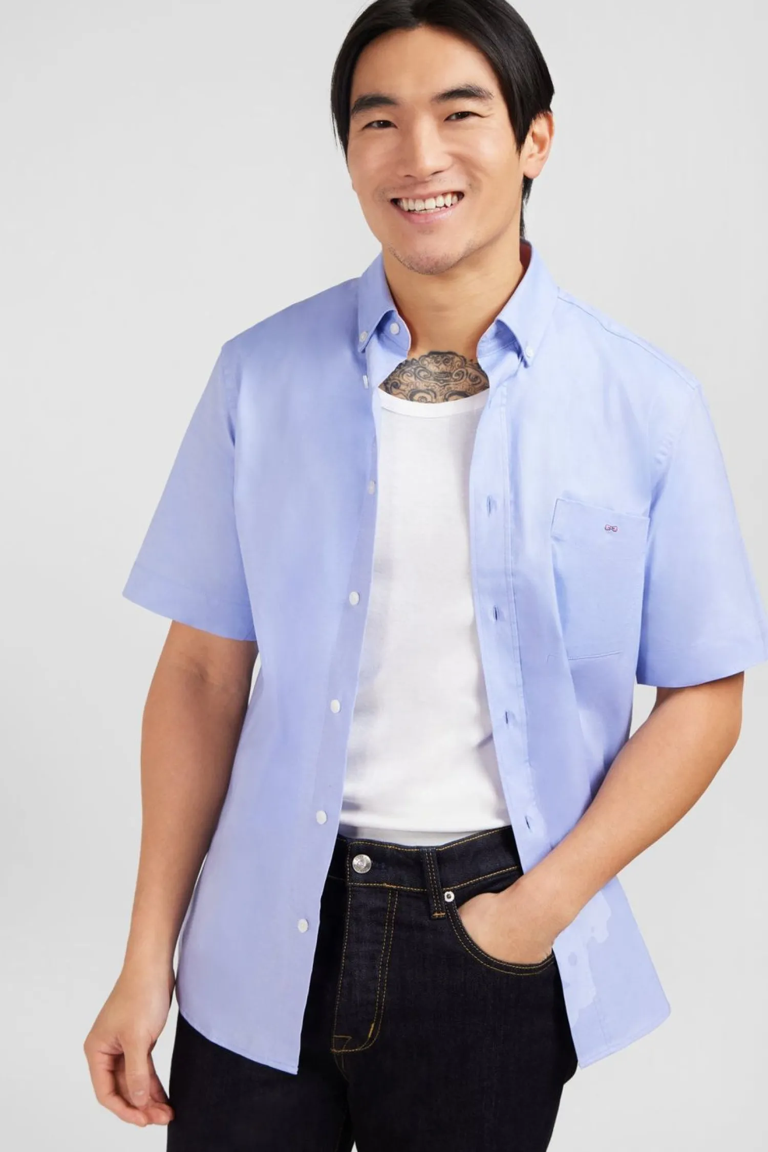 Discount Cheiette Beu Unie En Coton Homme Chemisettes