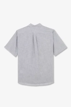 Hot Cheiette Rayee Beu Fonce En Coton Dobby Homme Chemisettes