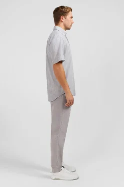 Hot Cheiette Rayee Beu Fonce En Coton Dobby Homme Chemisettes