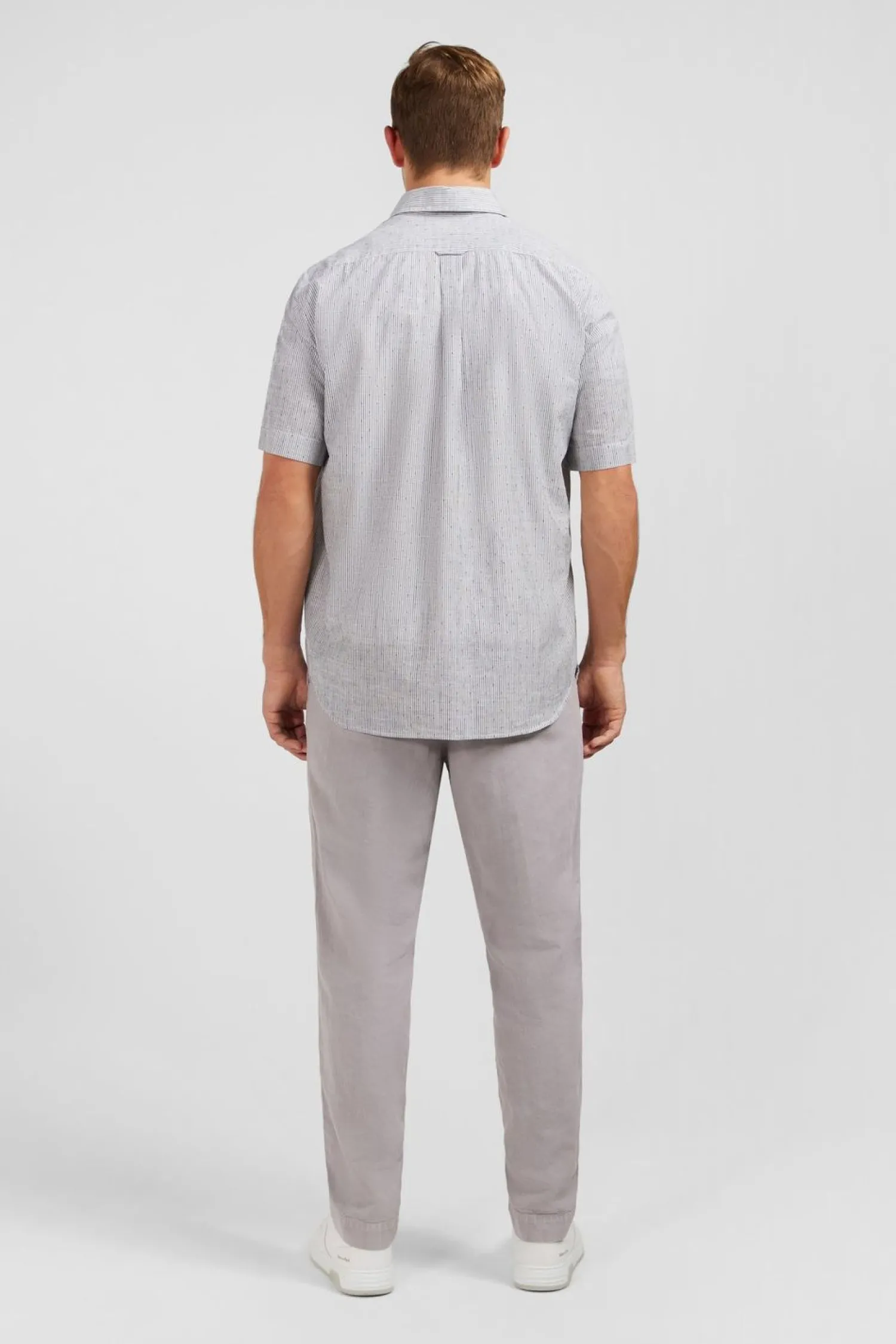 Hot Cheiette Rayee Beu Fonce En Coton Dobby Homme Chemisettes