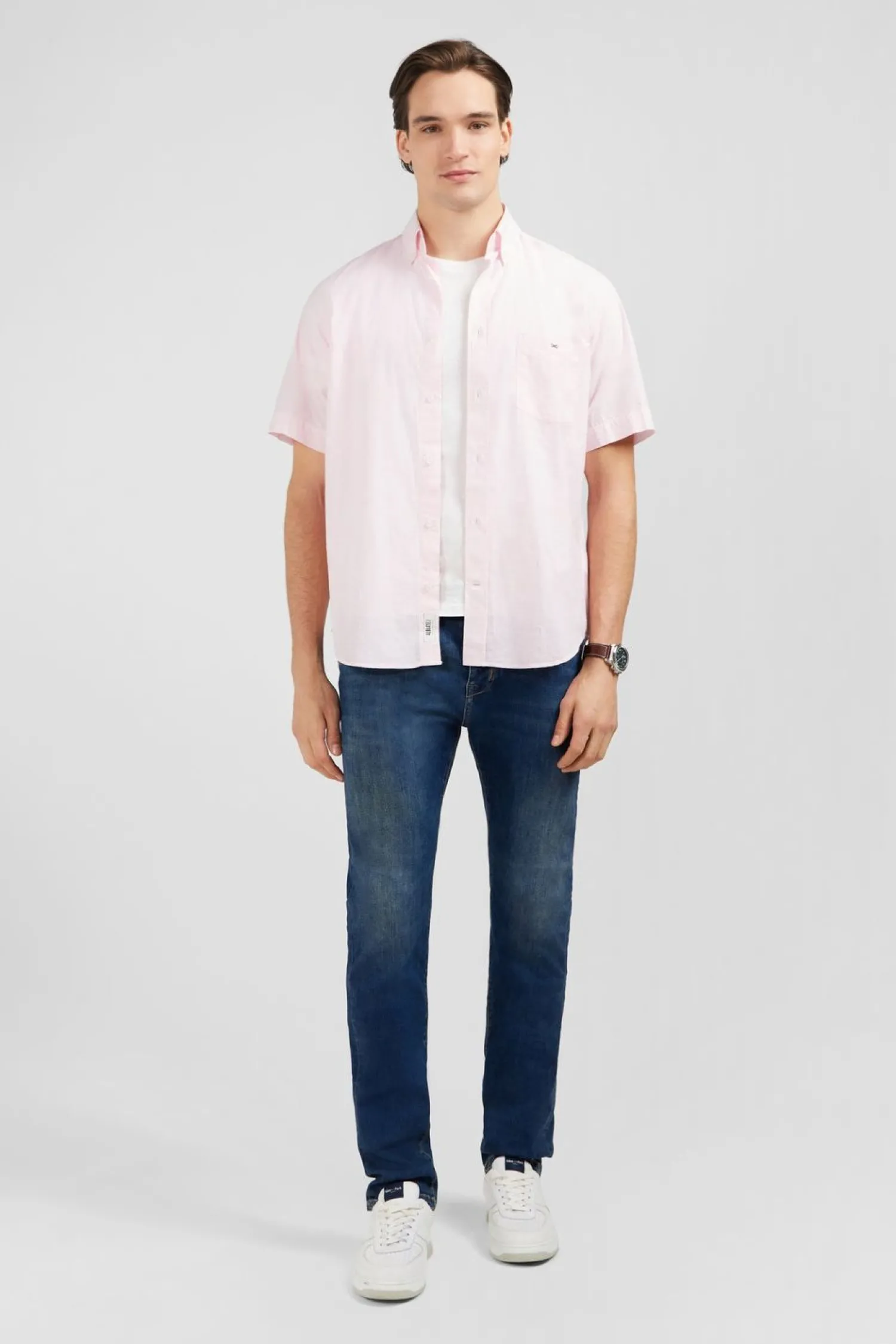 Sale Cheiette Rayee Roe En Coton Dobby Homme Chemisettes