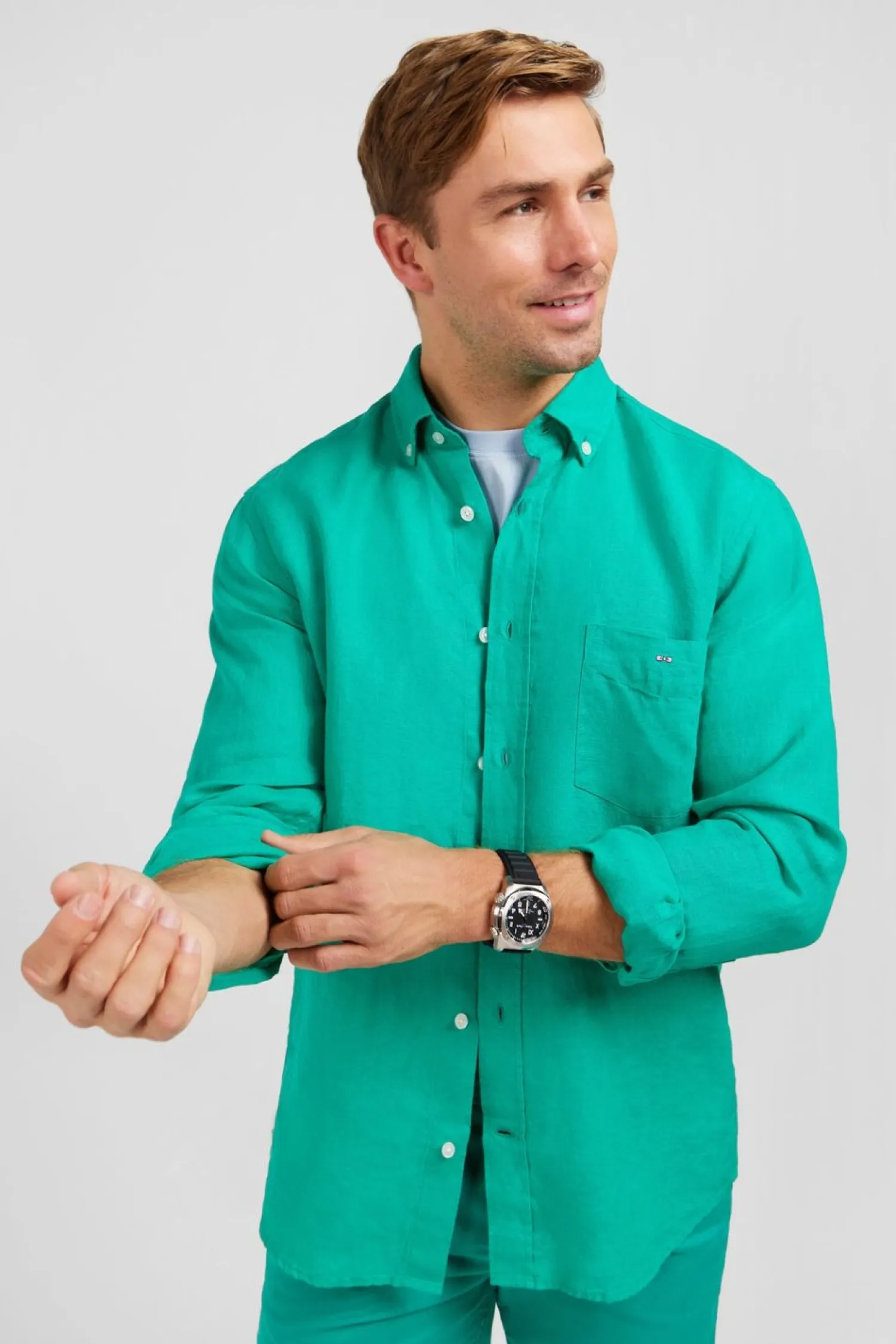 New Cheie Unie Verte En in Homme Chemises