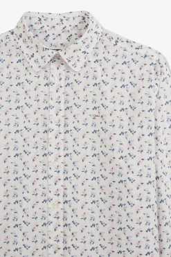 Discount Chemisier Blanc A Imprime Exclusif Fleuri Femme Chemises