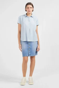 Chemisier Bleu Clair A Manches Courtes Femme Chemises