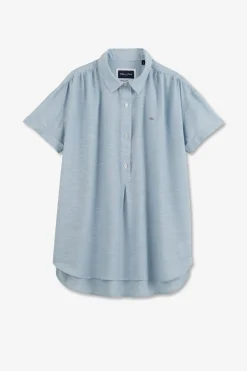 Chemisier Bleu Clair A Manches Courtes Femme Chemises