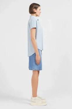 Chemisier Bleu Clair A Manches Courtes Femme Chemises