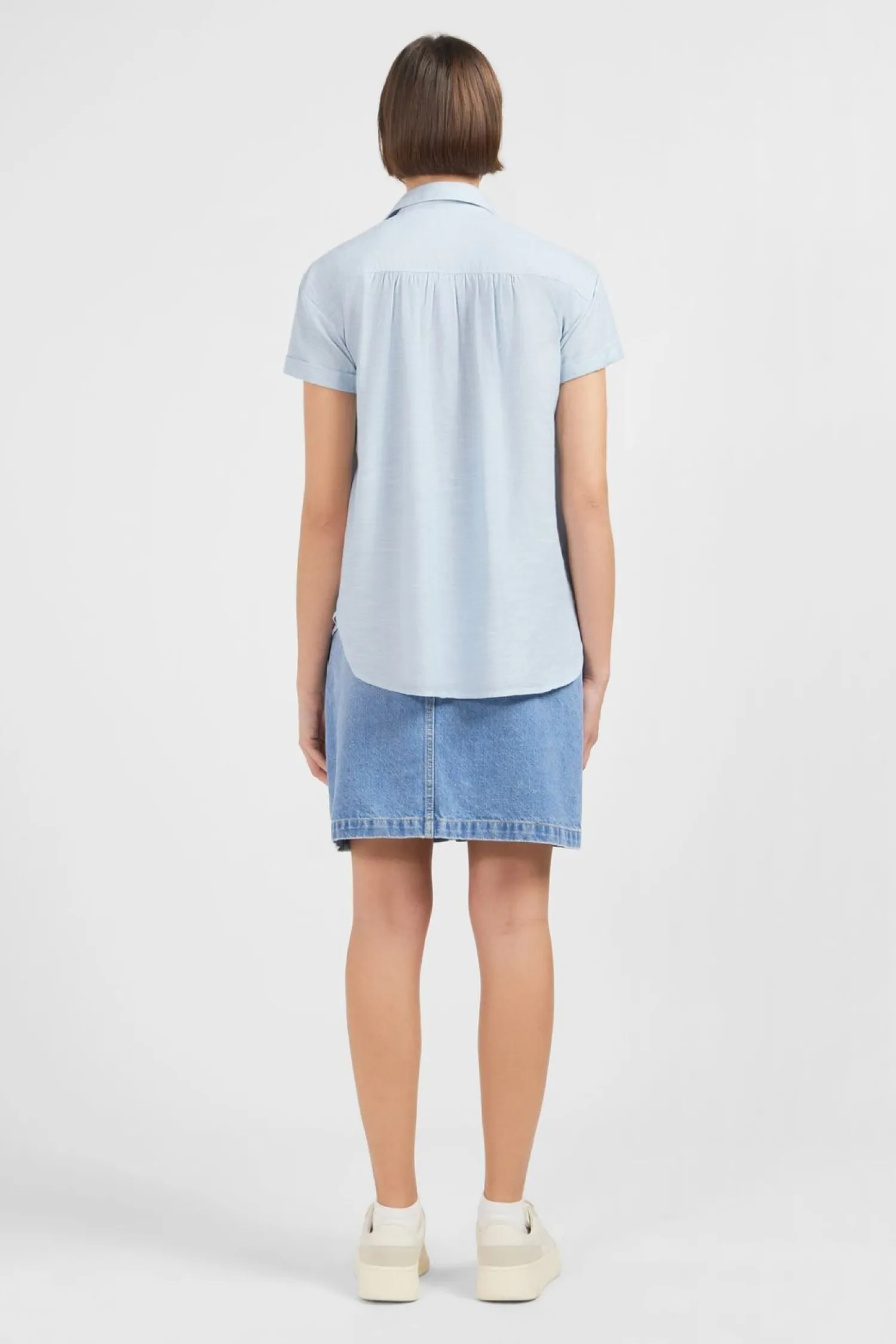 Chemisier Bleu Clair A Manches Courtes Femme Chemises