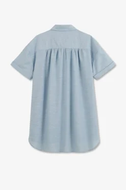 Chemisier Bleu Clair A Manches Courtes Femme Chemises
