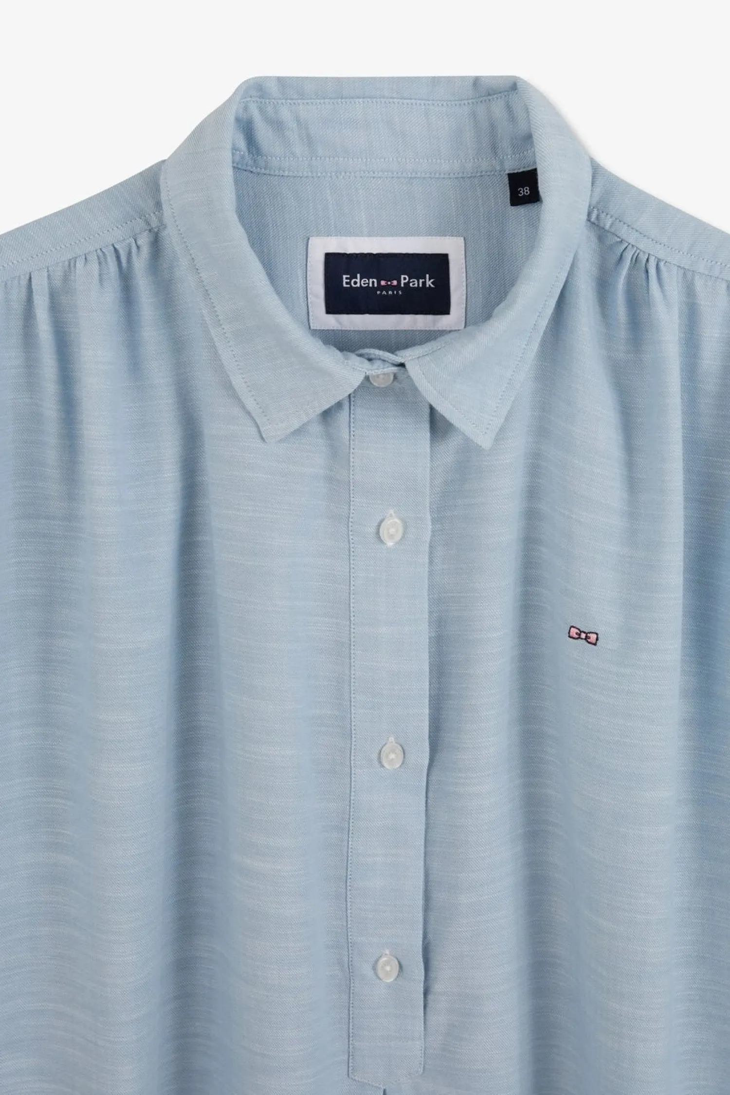 Chemisier Bleu Clair A Manches Courtes Femme Chemises