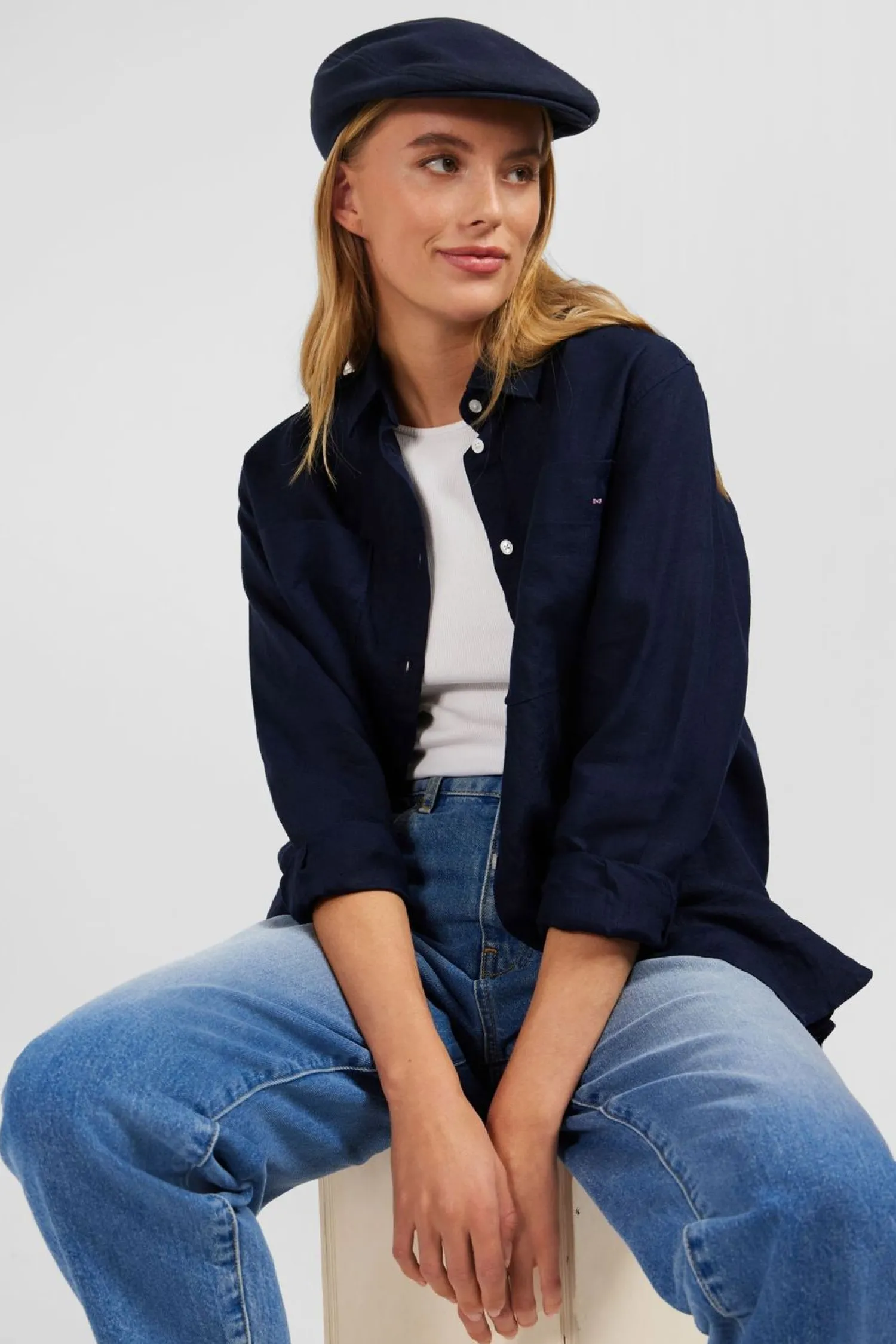 Outlet Chemisier Bleu Marine Uni Femme Chemises