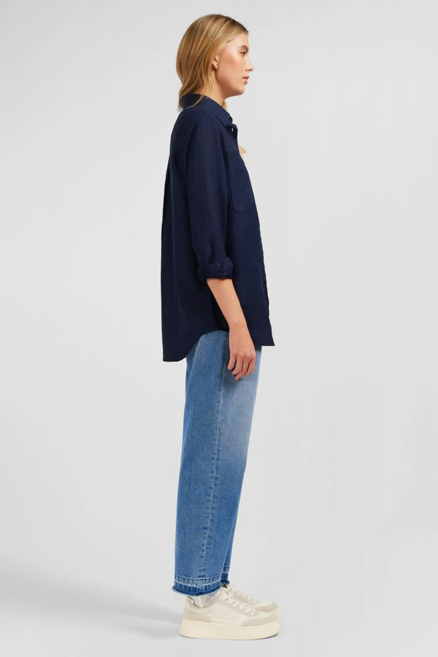 Outlet Chemisier Bleu Marine Uni Femme Chemises
