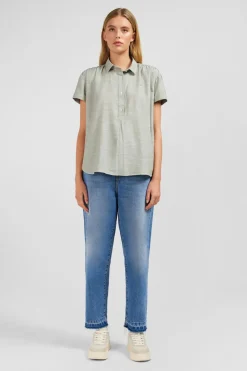 Clearance Chemisier Vert A Manches Courtes Femme Chemises