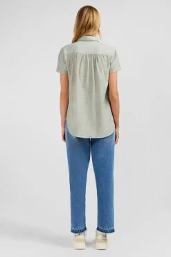 Clearance Chemisier Vert A Manches Courtes Femme Chemises