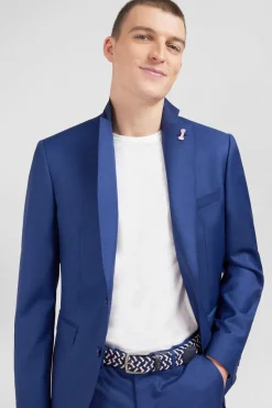 Sale Costume Regular En Laine Bleu Homme Blazers Et Costumes