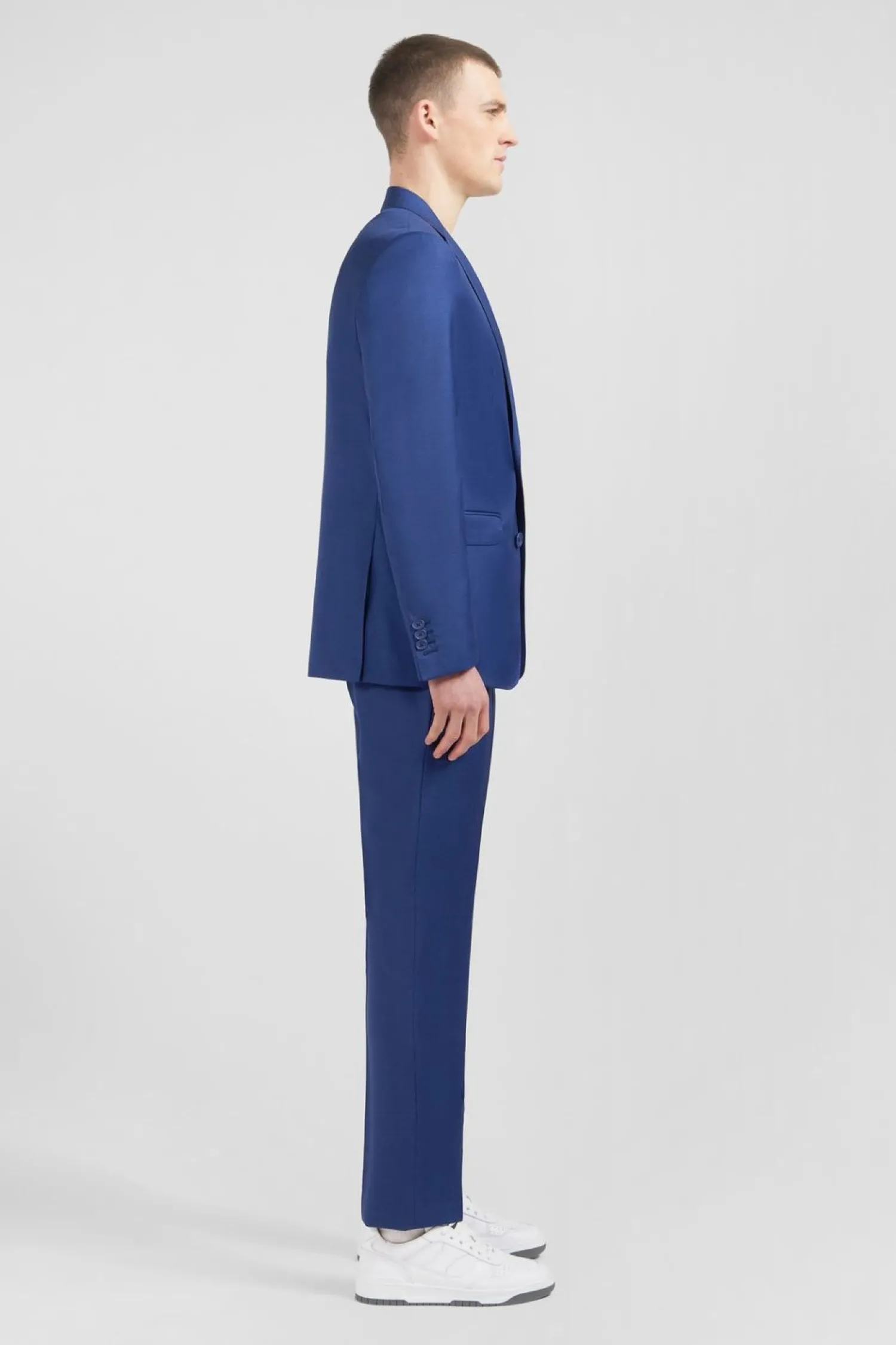 Sale Costume Regular En Laine Bleu Homme Blazers Et Costumes