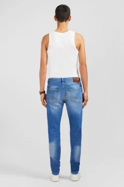 Best Jean Bleu Delave En Coton Denim Stretch Coupe Slim Homme Pantalons