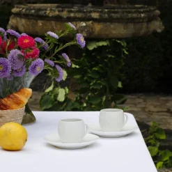 Discount Lot De 2 Tasses Et Sous-Tasses Blanches En Porcelaine Art De La Table