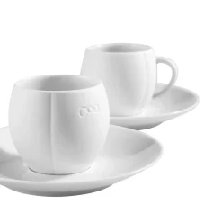 Discount Lot De 2 Tasses Et Sous-Tasses Blanches En Porcelaine Art De La Table