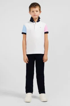 Maillot Manches Courtes Blanc Manches Bicolores En Pique Coton Enfant Enfant