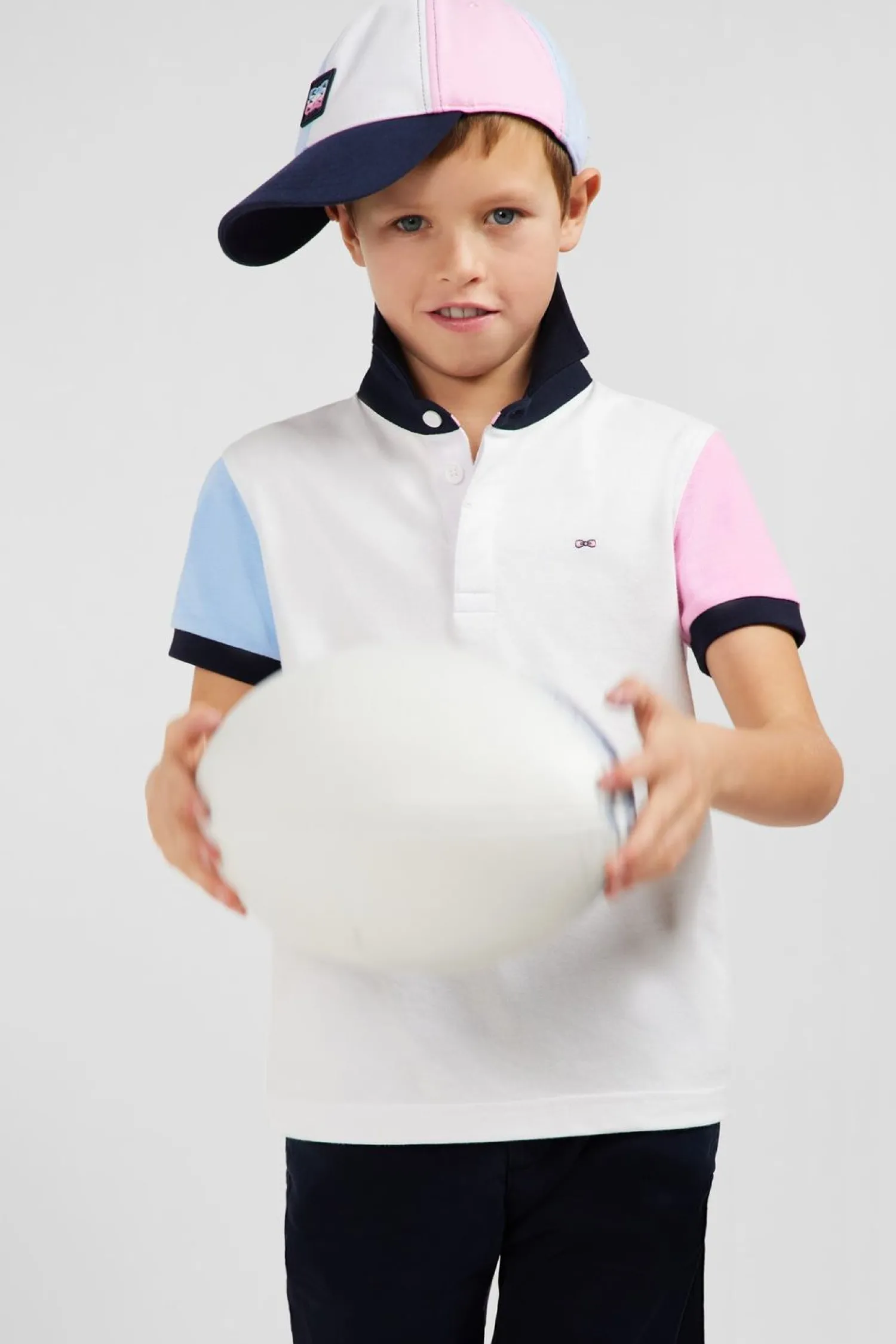 Maillot Manches Courtes Blanc Manches Bicolores En Pique Coton Enfant Enfant