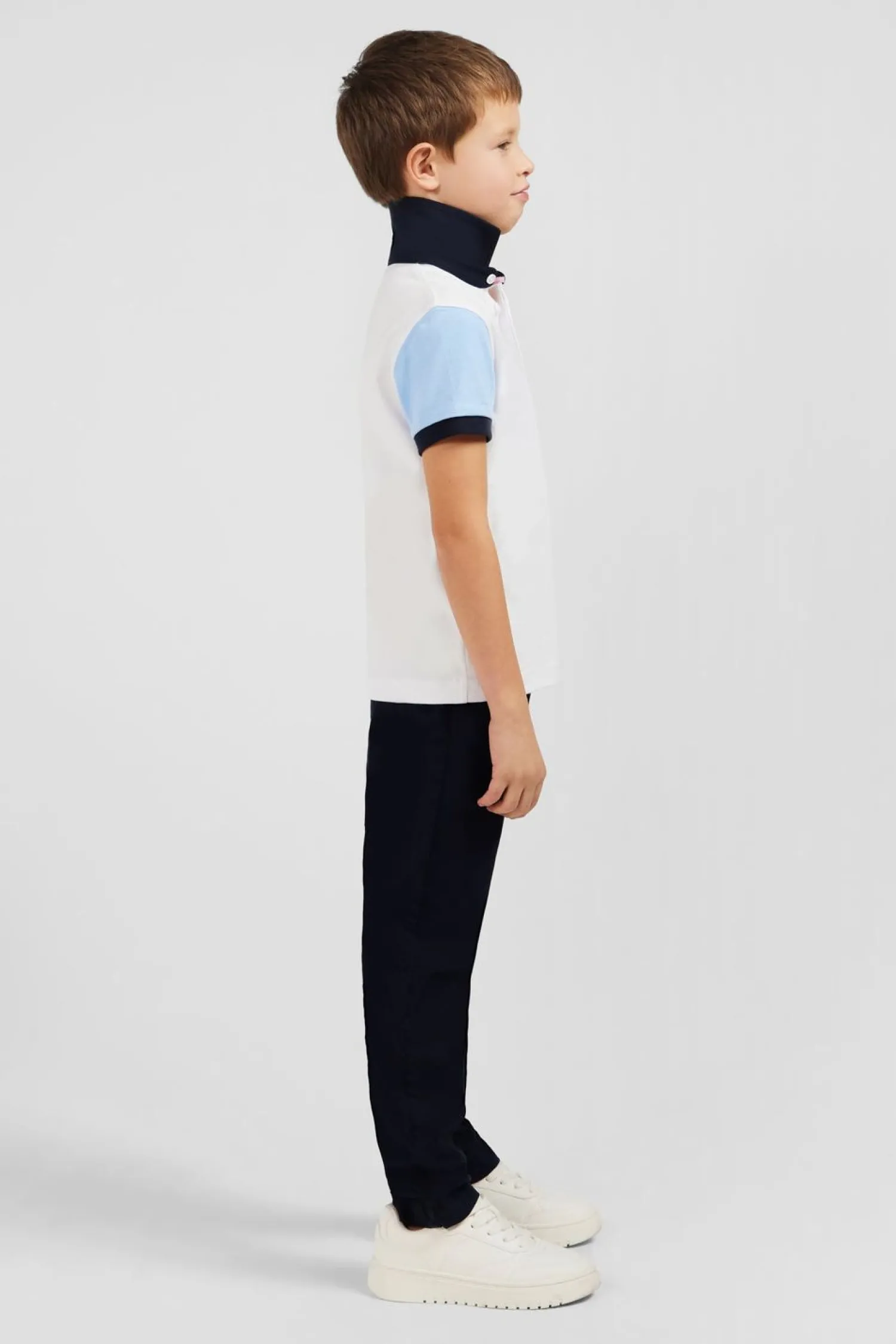 Maillot Manches Courtes Blanc Manches Bicolores En Pique Coton Enfant Enfant